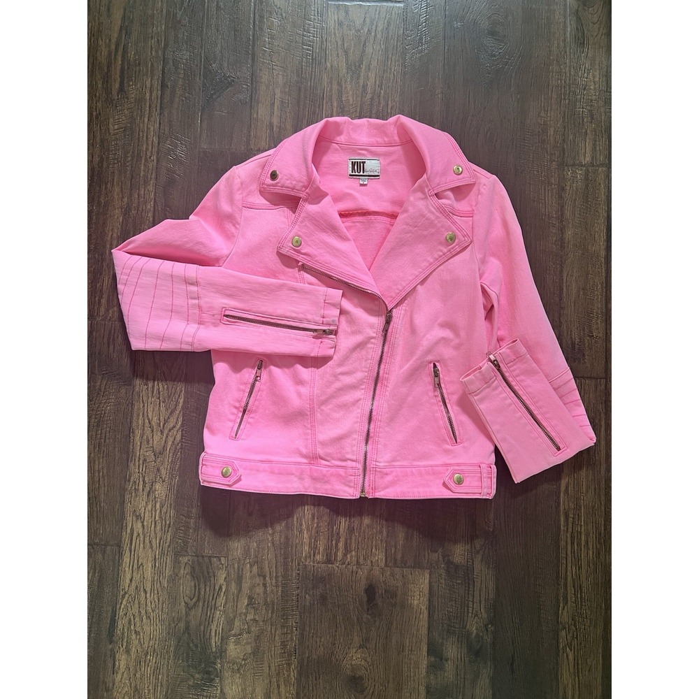 Kut From the Kloth Moto Jacket Barbie Small Pink Biker Gold Military Retro 90s
